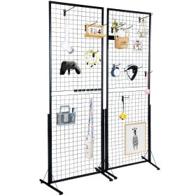 2' x 5.6' Grid Wall Panels Tower, 2 Packs Wire Gridwall Display Racks with T-Base Floorstanding, Double Side Gridwall Panels for Art Craft Shows