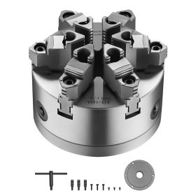 6-Jaw Lathe Chuck, 6 Inch (160 mm), Self-Centering Chuck with D1-4 Cam Lock Backing Plate, 0.12-5.71 in (3-145 mm) Clamping Range with T-wrench Screws