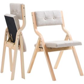 Wooden Folding Chairs with Cushion, Set of 2, Portable Foldable Cushion Chair with Wooden Frame, Modern Padded Dining Chair for Kitchen, Office (Default: Default)