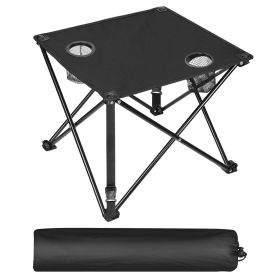 Fresh Fab Finds 1Pc Foldable Camping Table Portable Picnic Table Lightweight Travel Desk with 2 Cup Holders Carrying Bag (Color: Black)
